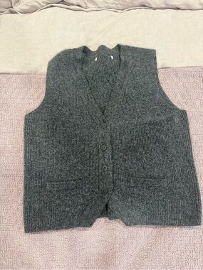 Zara Charcoal Gray Knit Button-Up Vest